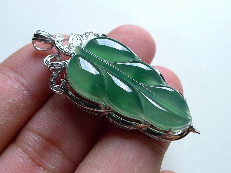 Fine Chinese 18K Diamond Inlaid Natural Jadeite Pendant (1 of 5)
