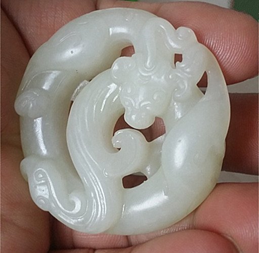 Fine Rare Old Chinese White Jade Carved Dragon Pendant (1 of 5)