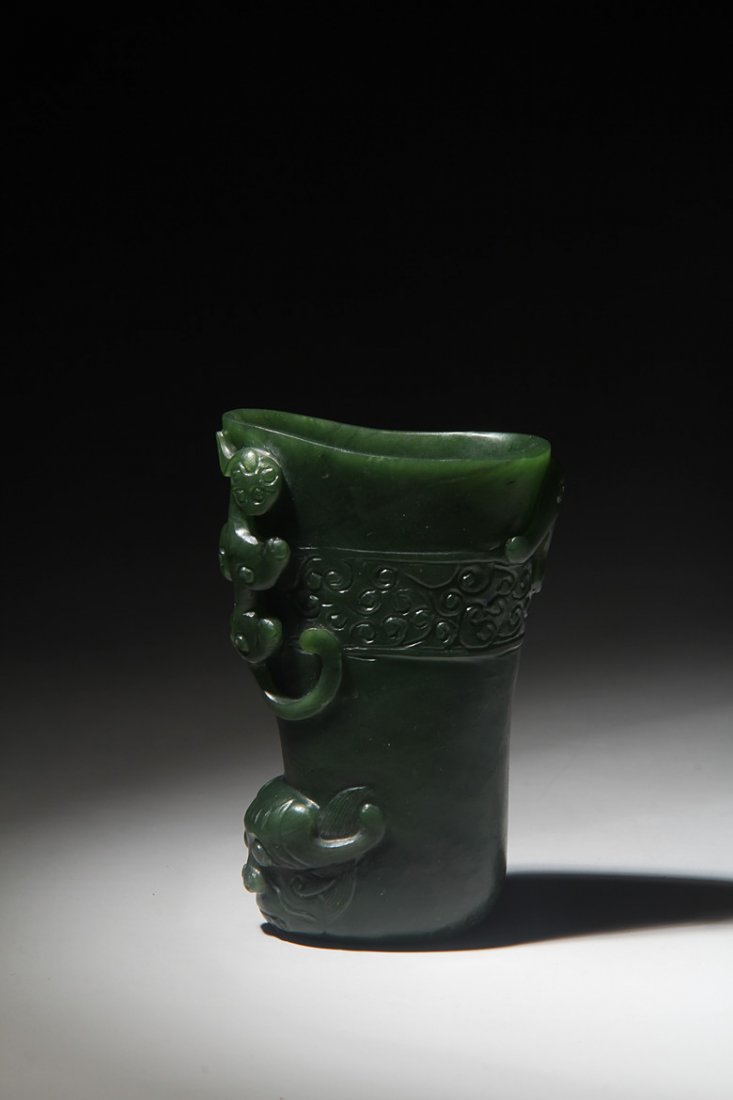 Fine Old Chinese Spinach Jade Carved Dragon Gong (1 of 5)