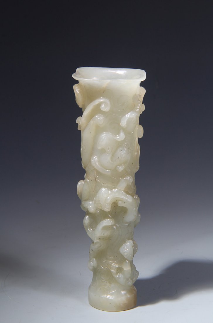 Fine Old Chinese Whitish Jade Carved Dragon Flower Vase (1 of 5)