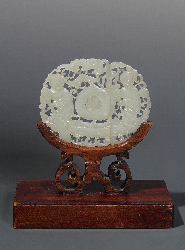 Fine Old Chinese White Jade Carved Figure Plaque Buckle (1 of 5)