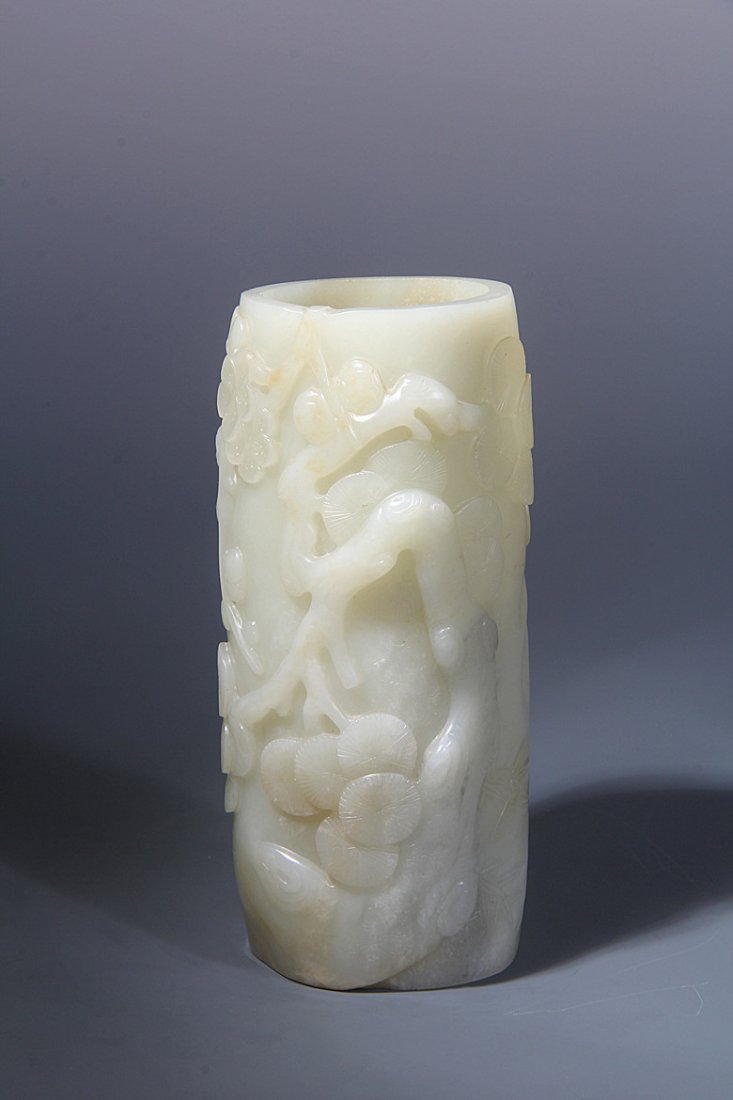 Fine Old Chinese White Jade Carved Brush Pot (1 of 5)