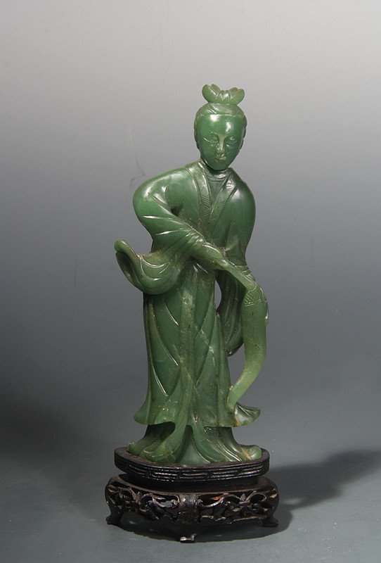 Fine Old Chinese Spinach Jade Lady Carving (1 of 5)
