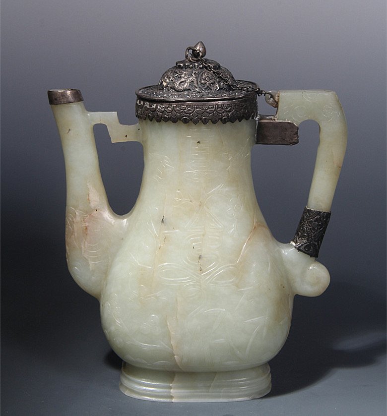 Large  Old Chinese Whitish Jade Carved Tea Pot (1 of 5)