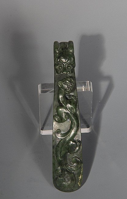 Fine Old Chinese Spinach Jade Carved Dragon Hook (1 of 5)