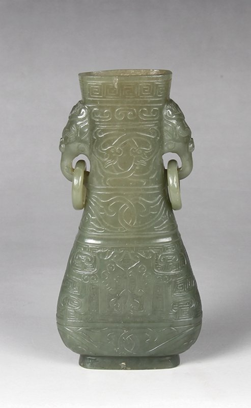 Fine Old Chinese Celadon Jade Carved Dragon Vase (1 of 5)