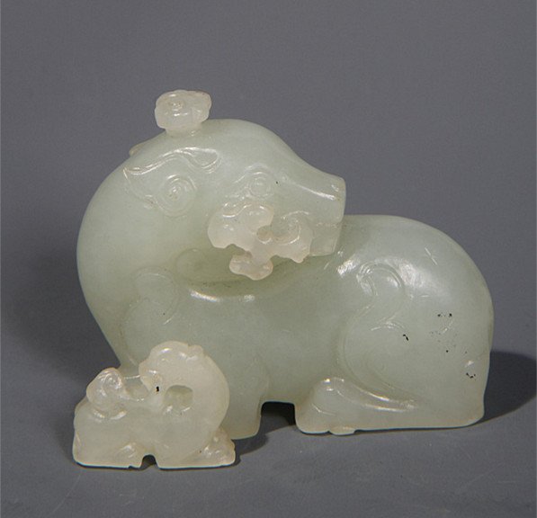 Old Chinese Celadon Jade Carved Mythical Animal Carving (1 of 5)