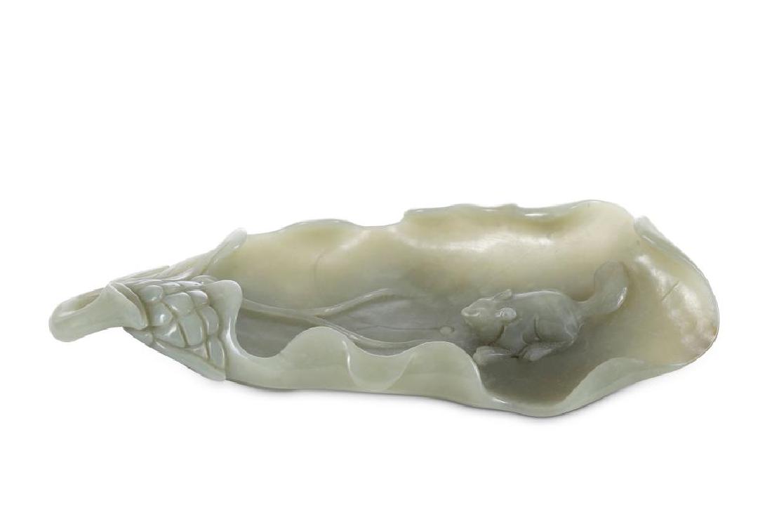 A CHINESE PALE CELADON JADE 'SQUIRREL AND VINE' BRUSH (1 of 3)