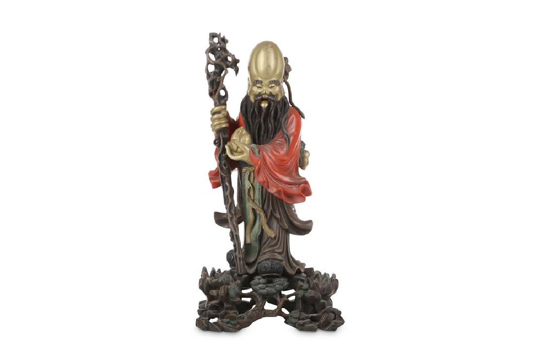 A CHINESE FUJIANESE LACQUER FIGURE OF SHOULAO. Circa (1 of 6)