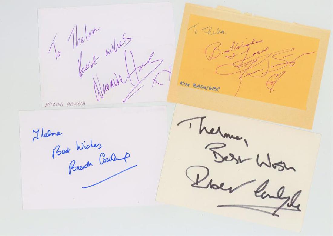 James Bond Movies.- Collection of loose album pages: James Bond Movies.- Collection of loose album pages signed by actors and actresses who appeared in James Bond films, including: Kim Basinger, Minnie Driver, Steven Berkoff, Robert Carlyle, Soon-Tek O