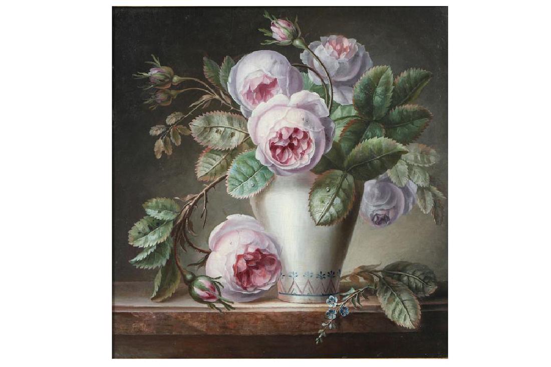 CONTINENTAL SCHOOL (19TH CENTURY): CONTINENTAL SCHOOL (19TH CENTURY) Pink peonies in a white vase Oil on panel 32 x 30 1/2 cm (12 1/2 x 12 in)