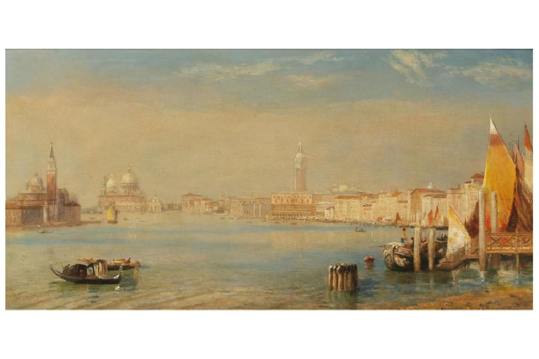 TERRICK JOHN WILLIAMS RA (BRITISH 1860 -1936): TERRICK JOHN WILLIAMS RA (BRITISH 1860 - 1936) Venice from the Lagoon: morning; and a companion, Venice from the Lagoon, evening Oil on canvas 23 x 46 cm (9 x 18 in) (2)