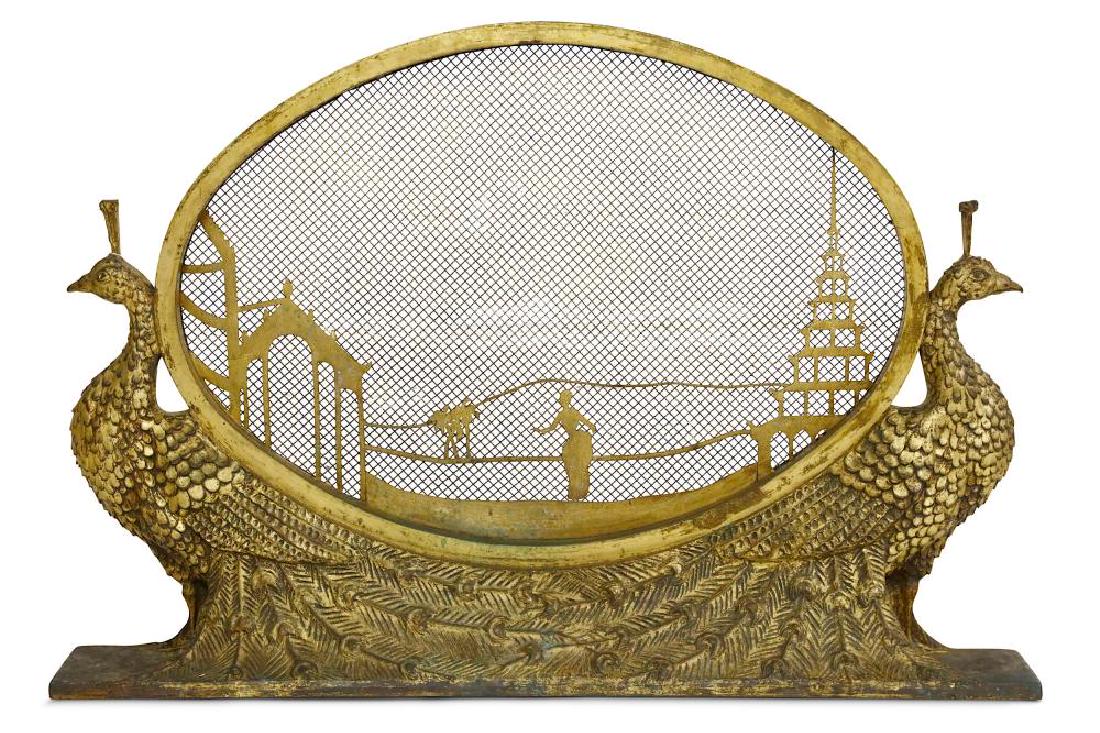 An early 20th Century gilt metal peacock fire screen (1 of 1)