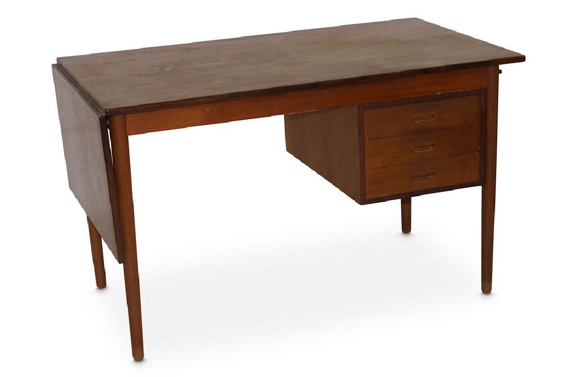 Arne Vodder for Sigh and Sons, Mobelfabrik - A Danish: Arne Vodder for Sigh and Sons, Mobelfabrik - A Danish teak slide top drop leaf desk, circa 1960s with a three drawer unit to the left hand side on four tapered legs, height 71cm x width 120cm x depth