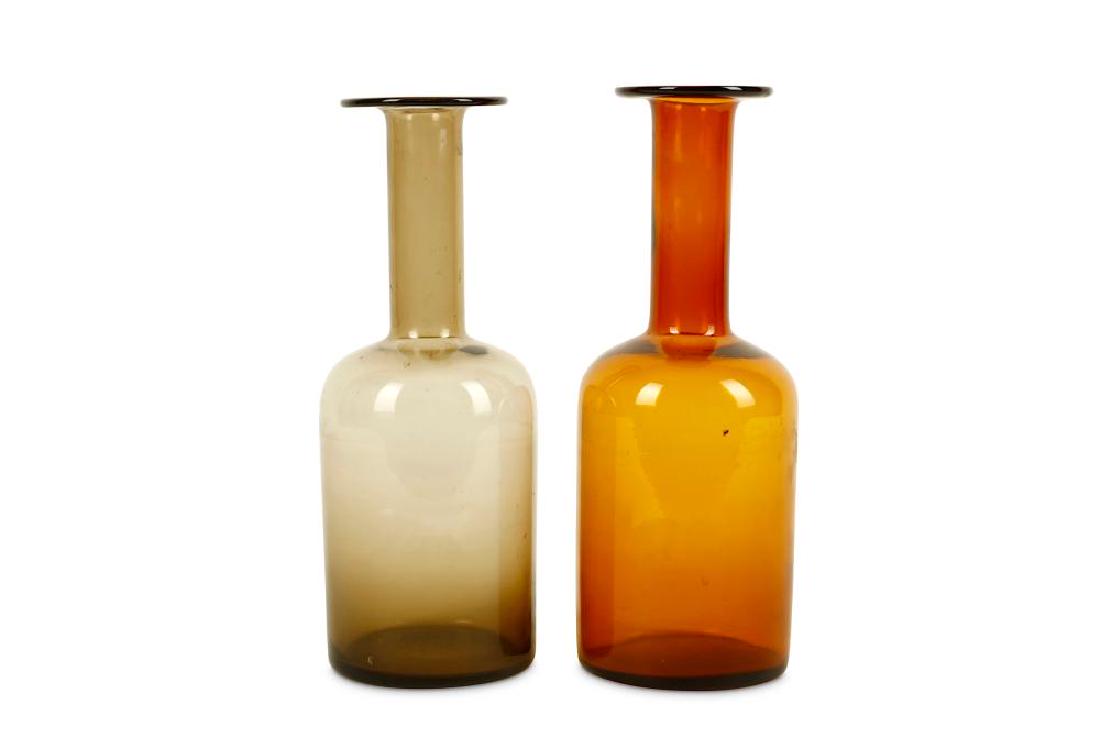 Otto Breuer (1897-1938) for Holmegaard - Two 'Gul': Otto Breuer (1897-1938) for Holmegaard - Two 'Gul' vases, one in amber the other in smoke grey, height 25cm each (2)