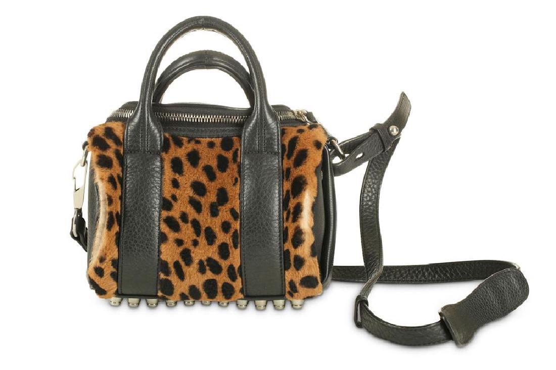 Alexander Wang Mini Cheetah Rockie Bag, dyed kanga: Alexander Wang Mini Cheetah Rockie Bag, dyed kangaroo fur with grained black leather trim and silver tone studs to base, 20cm wide, 14cm high, 9cm handle drop Includes detachable shoulder strap and du