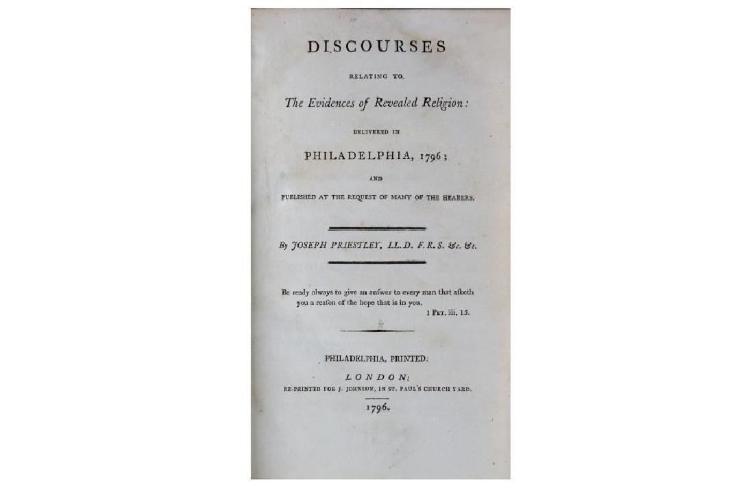 Priestley (Joseph) An History of the Corruptions of: Priestley (Joseph) An History of the Corruptions of Christianity, 2 vol., FIRST EDITION, occasional spotting, bookplate of Basil Jacobs, quarter cloth, soiled and stained, [Norton, letters pp. 5