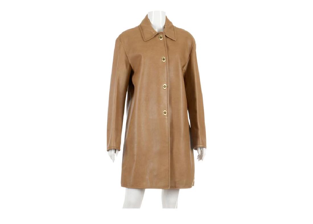 Miu Miu Brown Leather Coat, four gold tone turn lock (1 of 3)