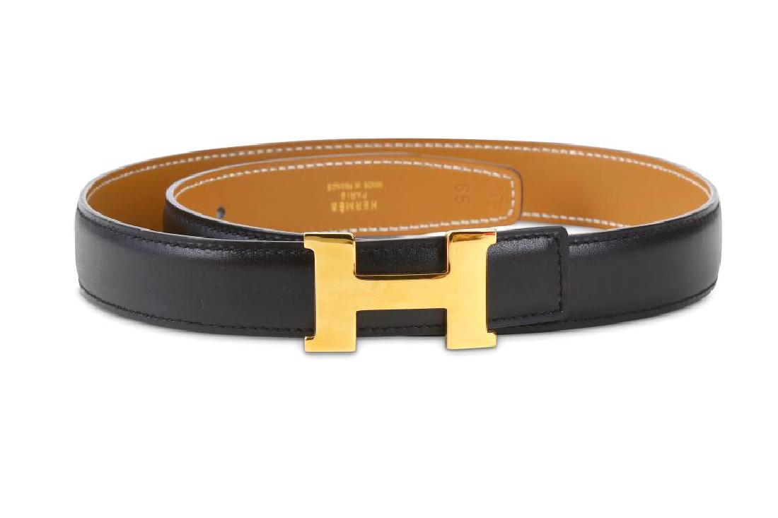 Hermès Black and Tan Mini Constance Belt, c. 1996, gilt (1 of 4)