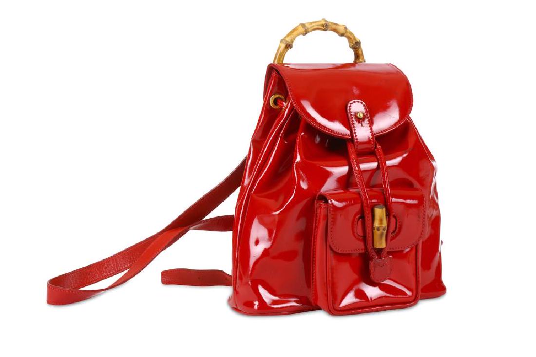 Gucci Red Patent Mini Bamboo Backpack, 1990s, bamboo (1 of 5)