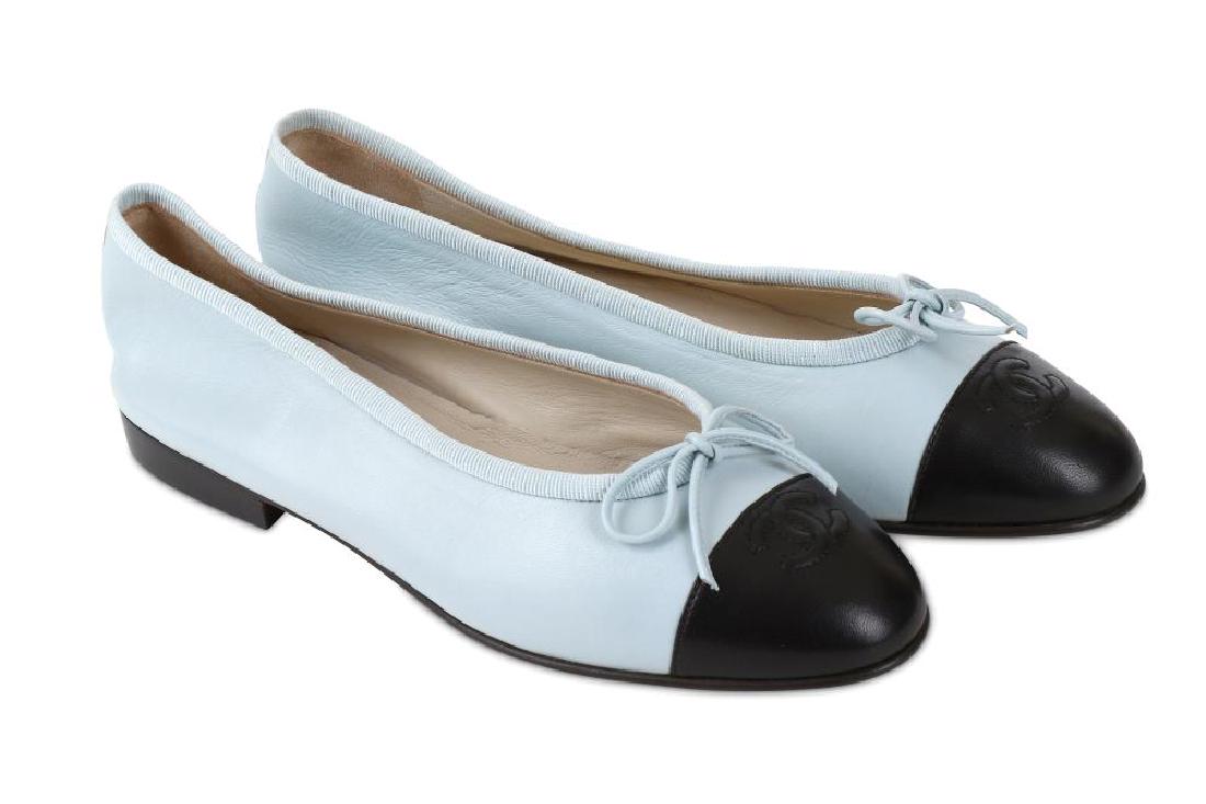 Chanel Two-Tone Ballet Flats, ice blue and black (1 of 8)