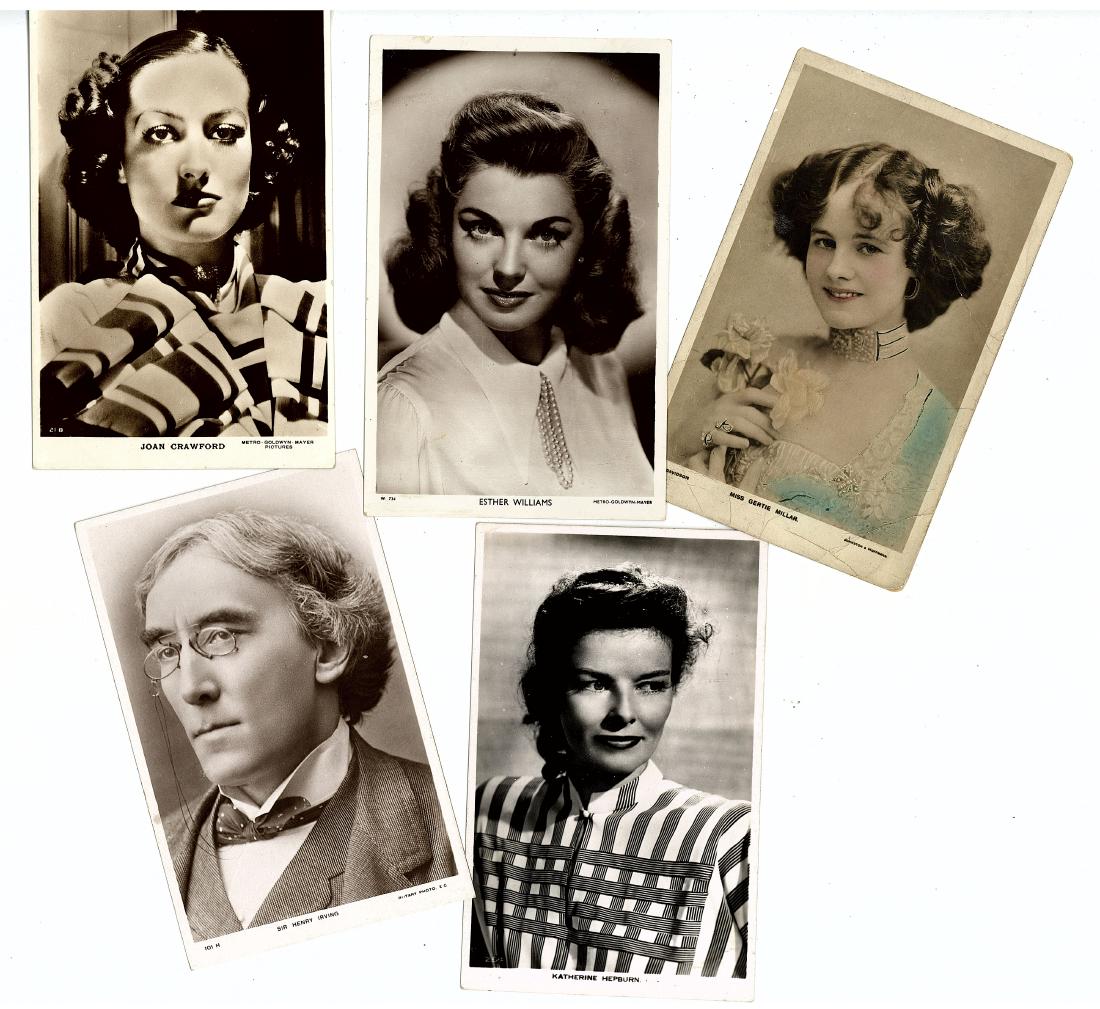 Photograph Collection.- A collection of vintage black: Photograph Collection.- A collection of vintage black and white, unsigned postcard photographs of stage and movie actors and other celebrities, including: Henry Irving, Katharine Hepburn, Joan Crawfor
