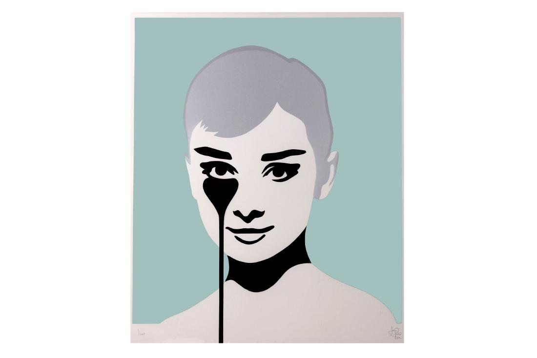 Pure Evil (British), 'Audrey Hepburn': Pure Evil (British) 'Audrey Hepburn' Silver and Mint Edition Three colour silkscreen print on 330gsm Fedrigoni paper Edition of 100 Signed by the artist 85 x 70cm ARR