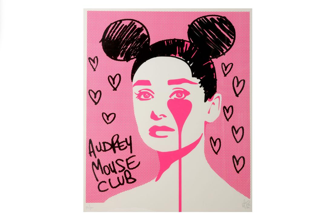 Pure Evil (British), 'Audrey Mouse Club': Pure Evil (British) 'Audrey Mouse Club' Two colour Screenprint on 320gsm Fedrigoni paper Edition of 100 Signed by the artist 85 x 70 cm ARR