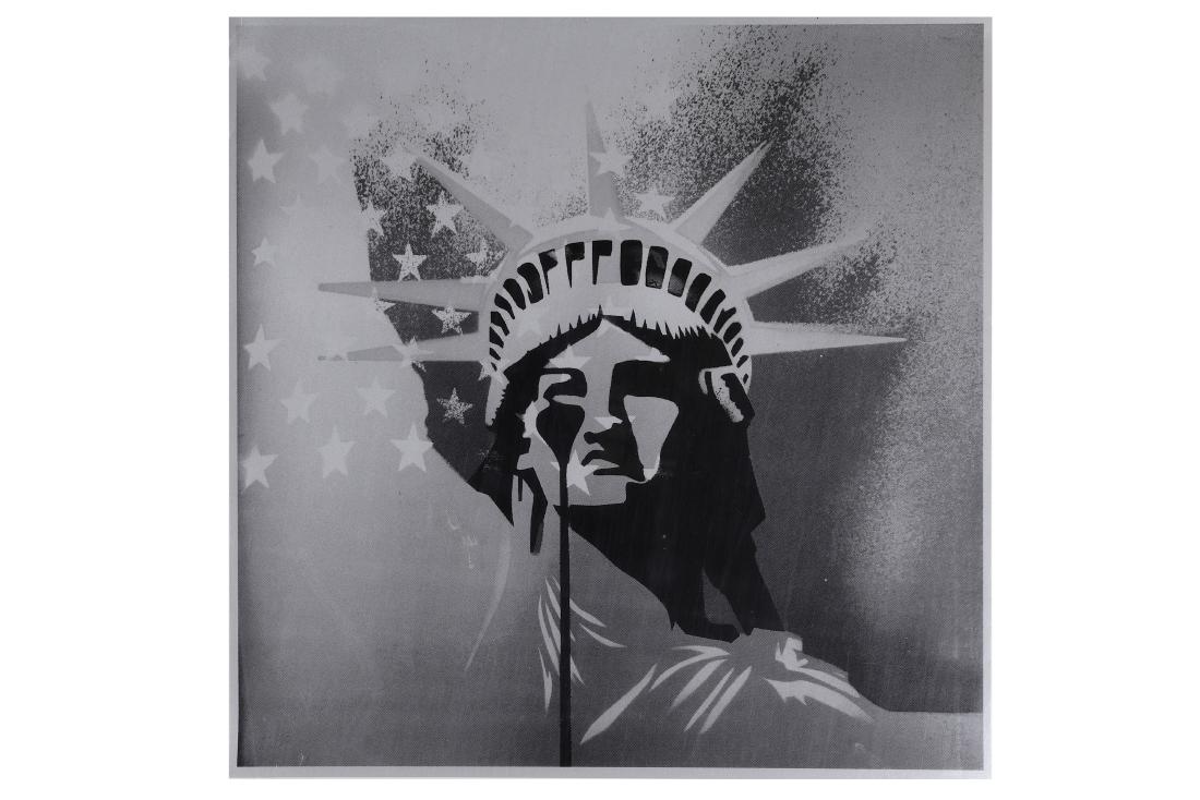 Pure Evil (British), 'America's Nightmare': Pure Evil (British) 'American Nightmare' Black and Silver Edition 3 colour silkscreen printed on 330gsm Fedrigoni Paper Edition of 200 Signed by the artist 75 x 75 cm ARR