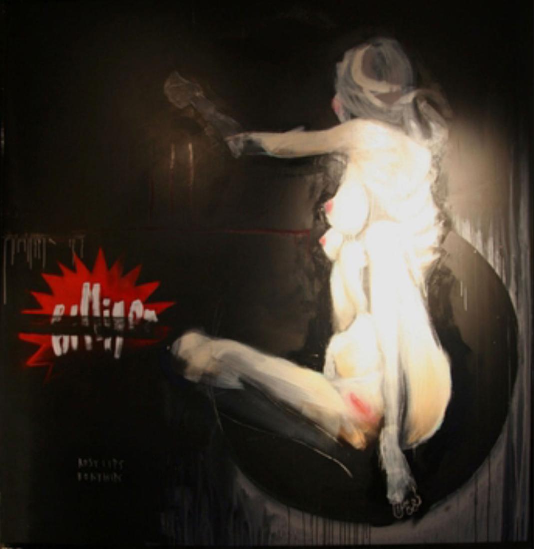 Charlie Isoe (Australian), 'Goldfish Grows Into Its: Charlie Isoe (Australian) 'Goldfish Grows Into Its Tank (Rosy Lips, Bony Hips)' 2009 Oil, acrylic, spray paint and charcoal on canvas 220 x 210 cm ARR