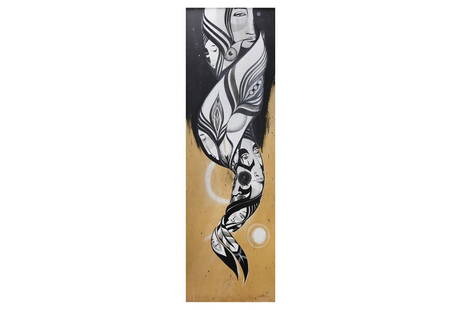 Lucy McLauchlan (British), 'Caught Within': Lucy McLauchlan (British) 'Caught Within' 2010 Ink and emulsion on wood Signed and dated 241.5 x 76 cm Framed in wooden box, without glass ARR