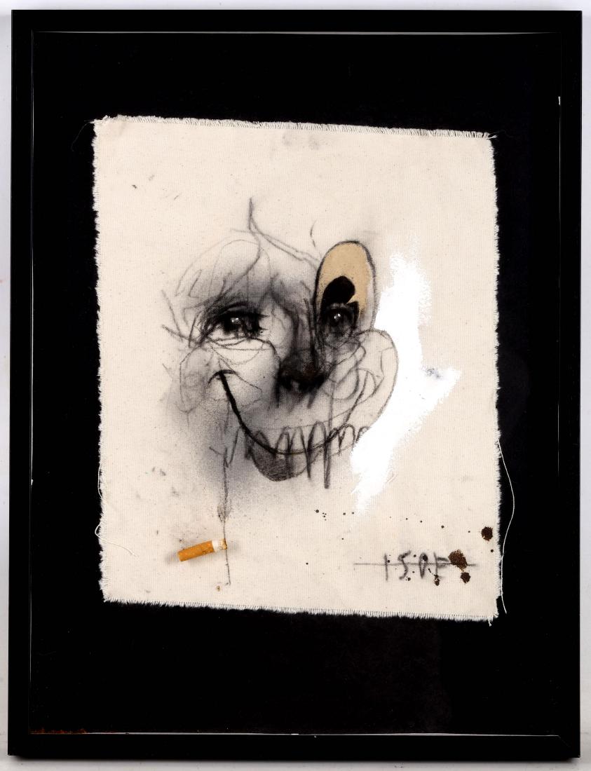 Charlie Isoe (Australian b.1981), 'Head Study 2 (1: Charlie Isoe (Australian b.1981) 'Head Study 2 (1/1)' 2009 Mixed media on canvas Signed, titled and dated to Lazarides label verso 51.5 x 39.5cm including frame Accompaniment: Lazarides Receipt of Pur