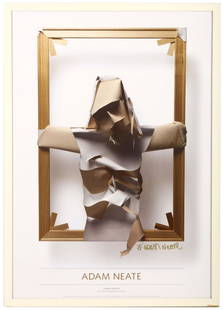 Adam Neate (British b.1977), Canvas Crucifix': Adam Neate (British b.1977) 'Canvas Crucifix' Exhibition poster 2011 Offset lithograph in colours on 170 gsm coated stock Signed in gold pen, from an un-numbered edition of 500 78 x 55cm including fra