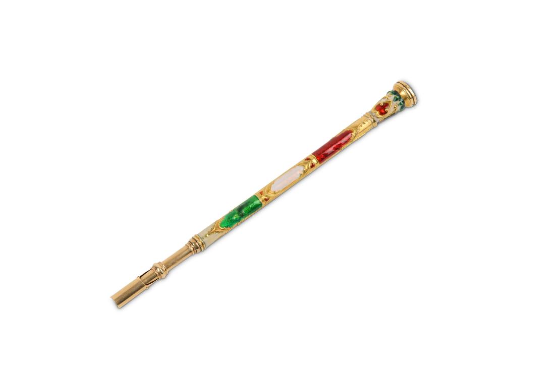 A late 19th century unmarked gold and guilloche enamel (1 of 2)