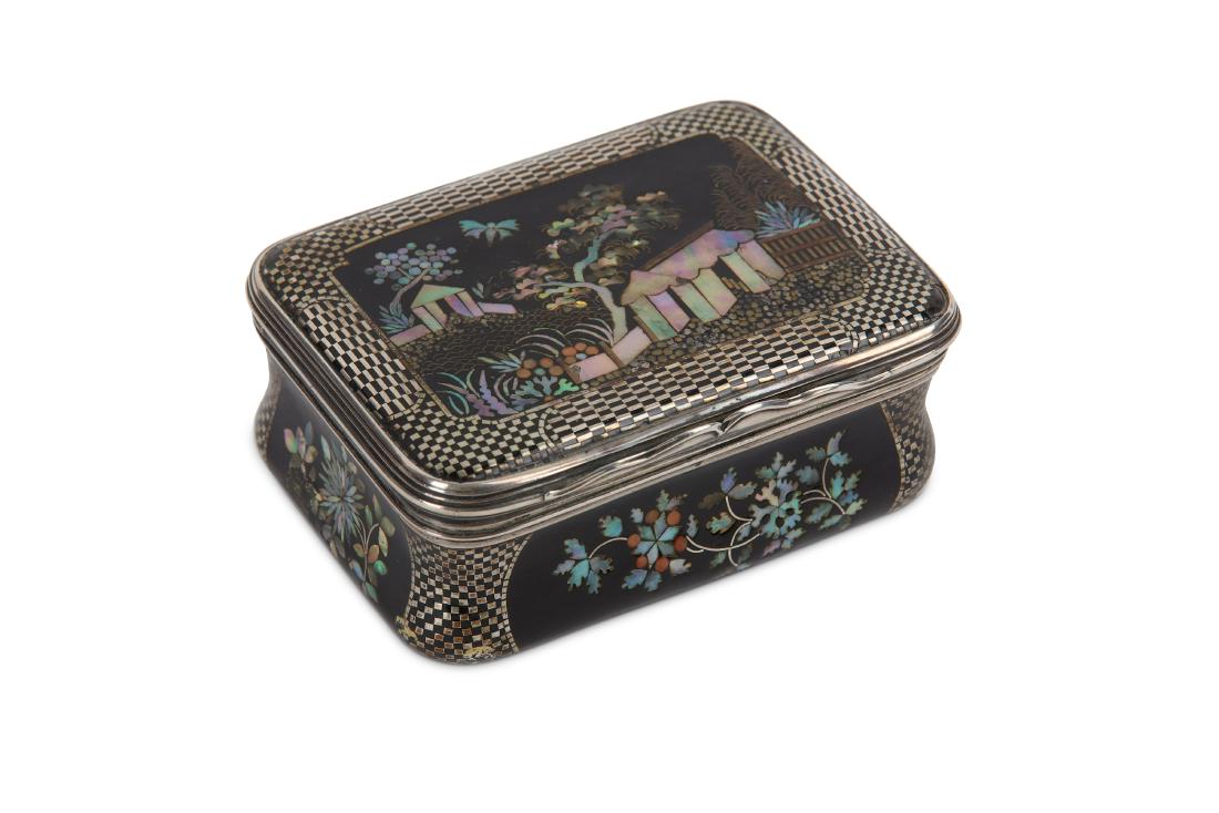 A Louis XV French silver mounted enamel and mother of (1 of 3)