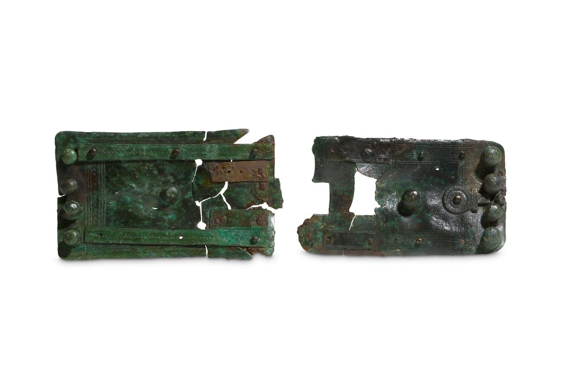 TWO ROMAN BRONZE BELT ATTACHMENTS Circa 1st - 4th (1 of 2)