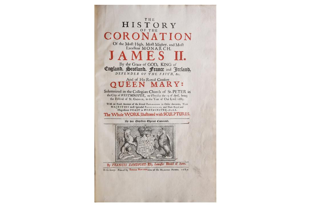 Sandford (Francis) he History of the coronation of…: Sandford (Francis) The History of the coronation of… James II… and of his Royal Consort Queen Mary, FIRST EDITION, LARGE PAPER COPY, imprimatur leaf signed ‘Norfolke & Marshall’ at beginning, 