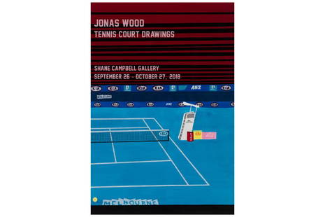 Jonas Wood (American,after), 'Tennis Court Drawings': Jonas Wood (American, after) 'Tennis Court Drawings' 2018 Shane Campbell Gallery exhibition show poster 91.5 x 61cm