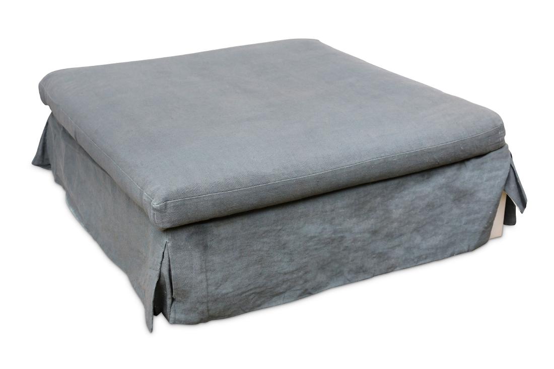 GEORGE SMITH: An Ottoman, recent manufacture: GEORGE SMITH: An Ottoman, recent manufacture, with grey De Le Cuona linen fabric upholstery 50cm high x 120cm square