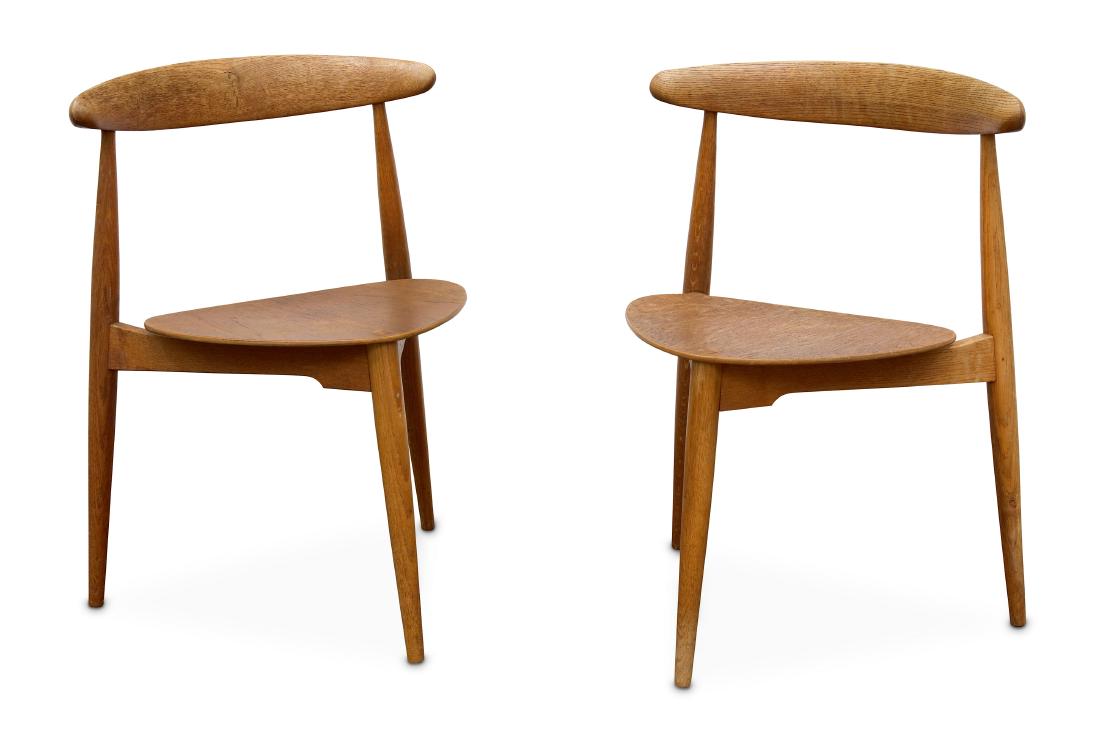 HANS WEGNER: A pair of 'Heart' Chairs FH4103, designed: HANS WEGNER: A pair of 'Heart' Chairs FH4103, designed 1952 for Fritz Hansen, teak with maker's mark to the underside of the feet, 72cm high x 54cm wide x 46cm deep
