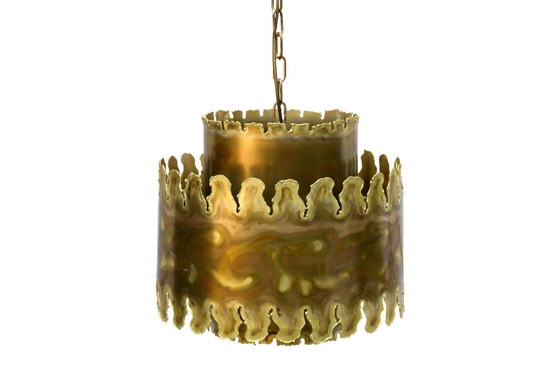 AAGE SORENSON: A Pendant Light, two tiers lacquered and: AAGE SORENSON: A Pendant Light, two tiers lacquered and fret-cut brass, 31cm high x 34cm diameter