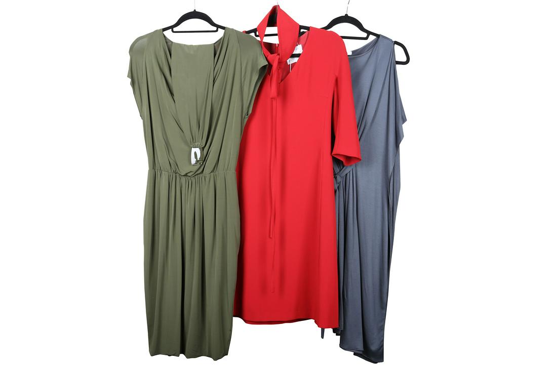 Three Max Mara Dresses: Three Max Mara Dresses, one in khaki green, one grey, both labelled size 42, and the other red, labelled 38 (3) Condition Grade A/B Please refer to department for condition report