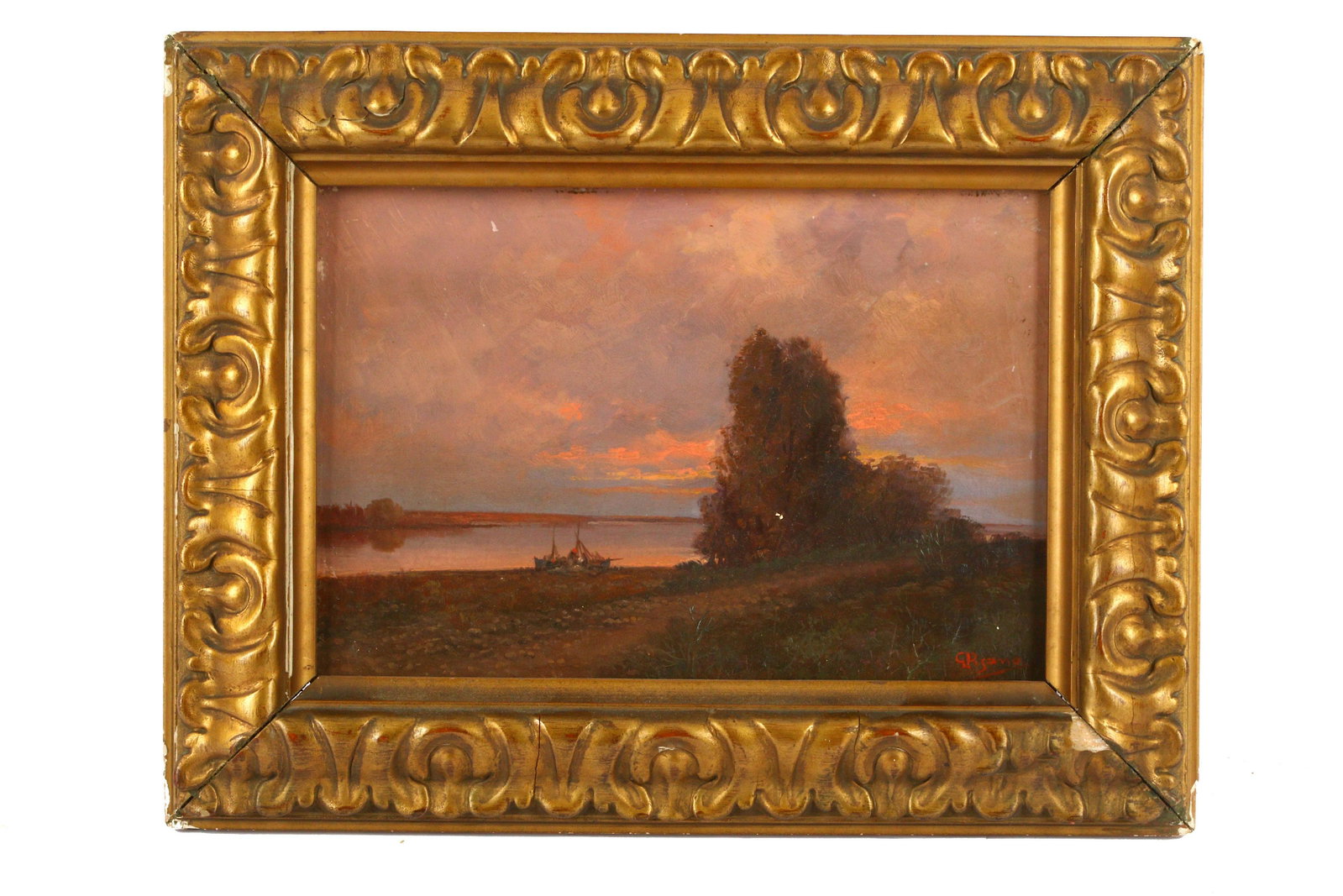 GIOVANNI PISANO (1875-C.1954): GIOVANNI PISANO (1875-C.1954) Sunset over a tranquil river Signed G.PISANO (lower right) 24 x 35cm