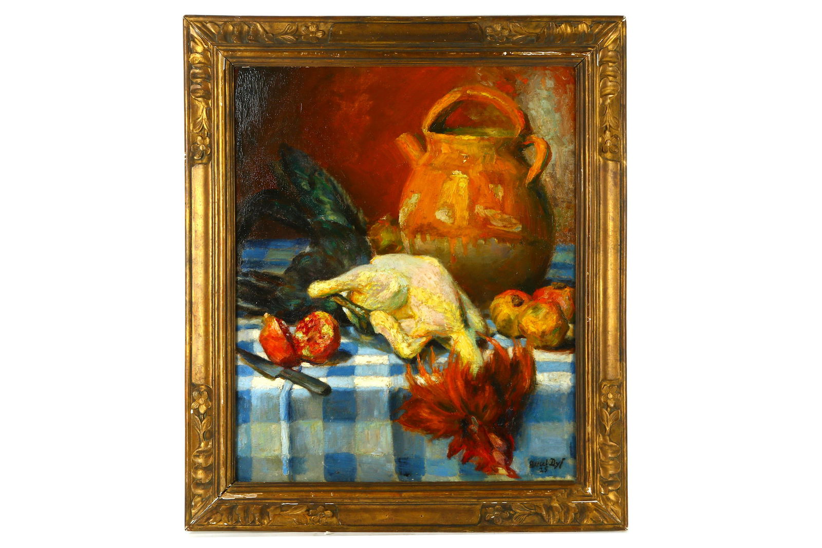 MARCEL DYF (1899-1985): MARCEL DYF (1899-1985) Still life 'Poulet and Pomegranate' Signed and dated '15 (lower right) Oil on canvas 64 x 54cm