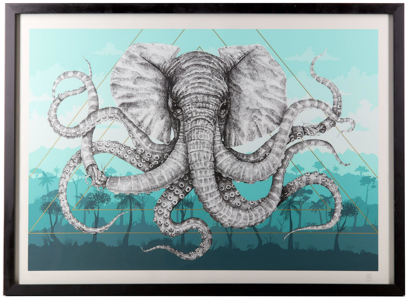 Alexis Diaz (Puerto Rican) 'Octophant': Alexis Diaz (Puerto Rican) Octophant 2014 Screenprint in colours on Hahnemuhle 350 gsm paper Signed, dated and numbered from an edition of 55 in pencil 53 x 73cm inc frame ARR