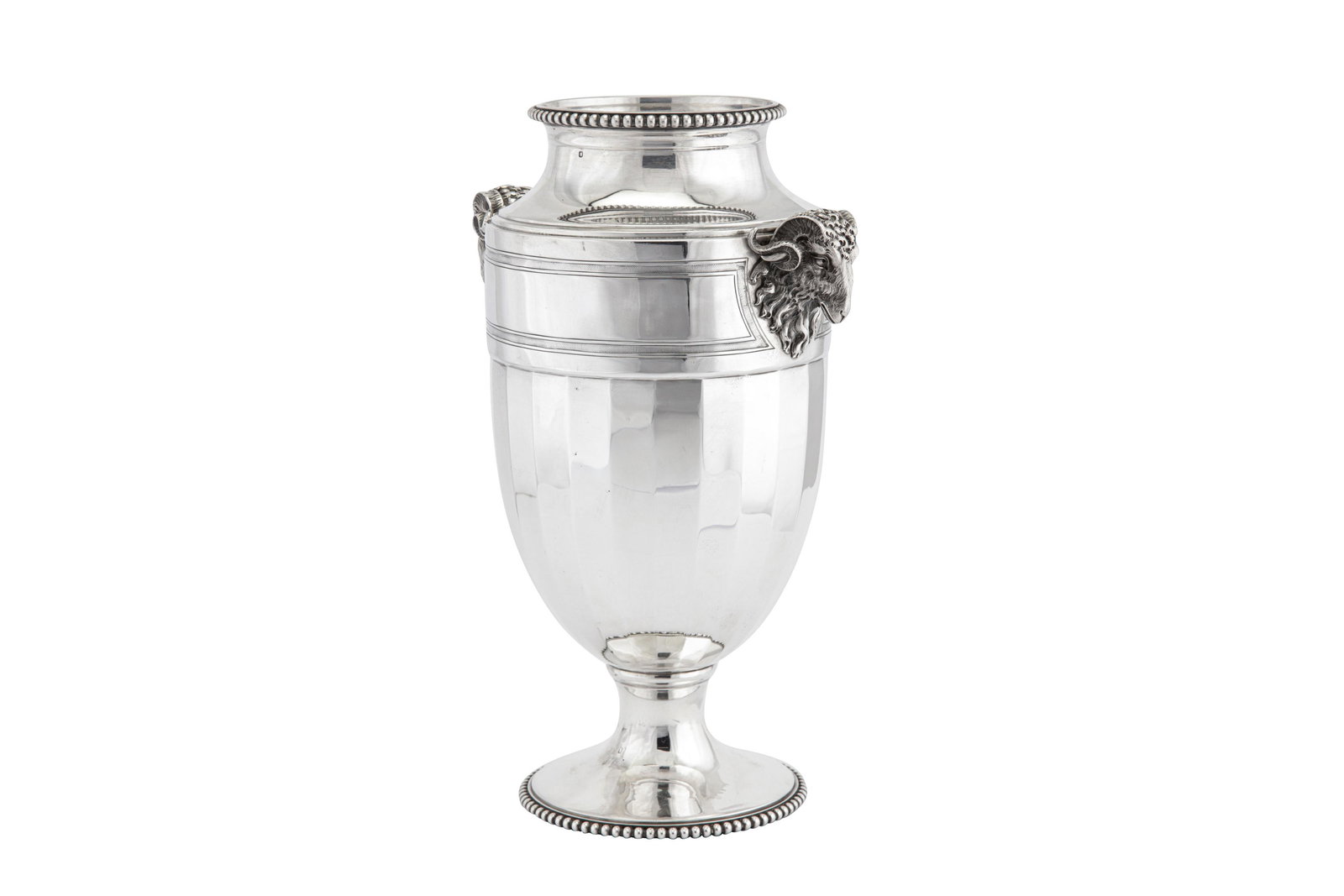 An early 20th century French 950 standard silver vase,: An early 20th century French 950 standard silver vase, Paris circa 1910, probably by Tetard Ferres Of cylindrical form with a rounded base, upon a conical foot with a beaded edge, the body with panell