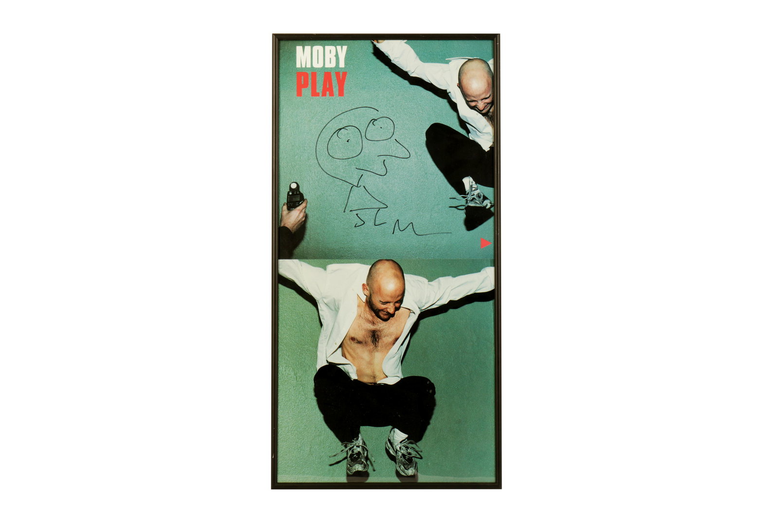 Moby: Moby Play, lithographic poster signed by Moby in black sharpie pen, framed and glazed, 610 x 320mm.
