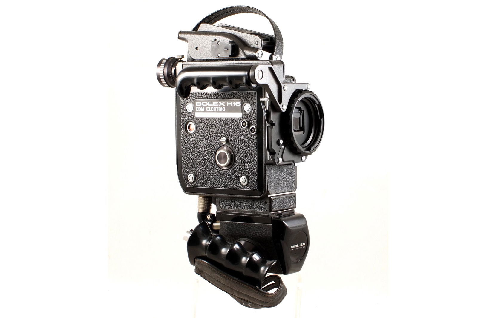 Bolex H16 EBM Electric 16mm Cine Camera Body & Battery: Bolex H16 EBM Electric 16mm Cine Camera Body & Battery Grip. #306766. Cosmetically signs of light use, unable to test further.