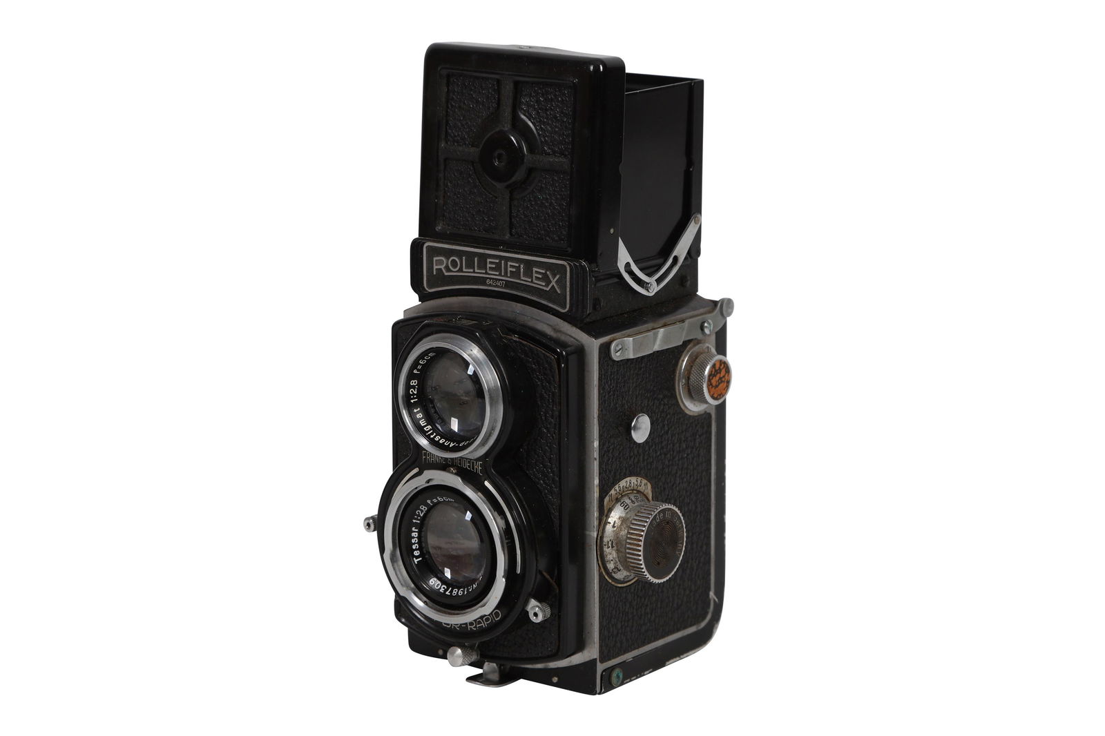 A Rolleiflex 4x4 Sport TLR Camera: A Rolleiflex 4x4 Sport TLR Camera Serial No: 642407 Body: G - some paint loss and surface dirt Lens: Carl Zeiss Jena 6cm f/2.8 Tessar (1987309) Optics: G Notes: with maker's ERC