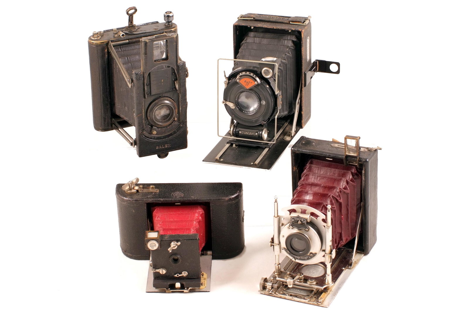 Uncommon Wunsche Kolibri & Other Folding Cameras.: Uncommon Wunsche Kolibri: Ernemann Heag XII with maroon bellows: Murer etc. Provenance: The Bob White Collection.